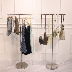 T Shape Metal Retail Display Round Base Adjustable Height SS Display Rack For