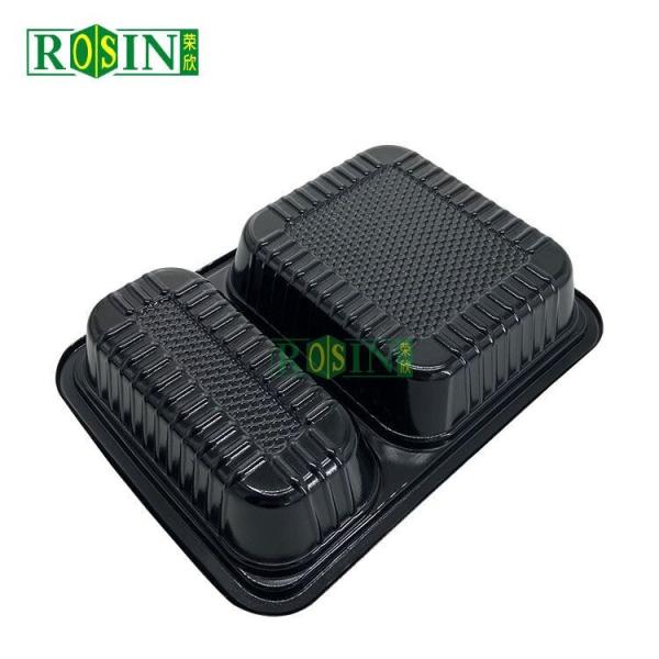 Custom Black 2 Grid Disposable Takeaway Boxes 1000ml Rectangular With Lid