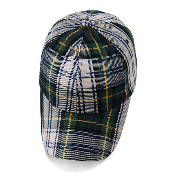 Fashion Checked Six Panel Plaid Baseball Hat / Unisex Baseball Caps With Custom Buckle