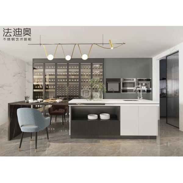 Fadior Grey Glass Wine Cabinet Solution Stainless Steel Design With Built-In Appliances Tall Unit