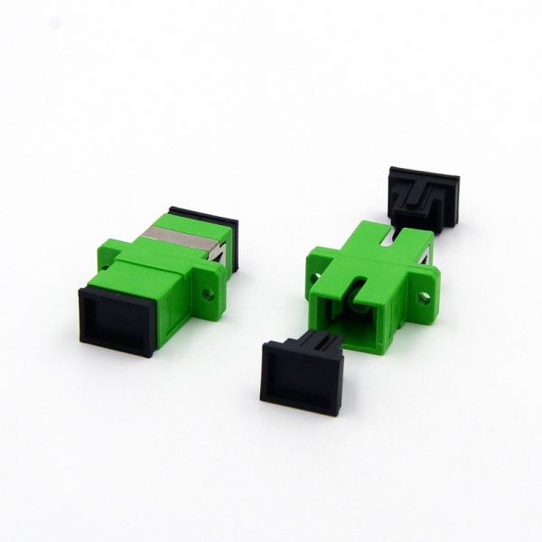 Fiber Optic Adapter SC APC Polish Type Couple Simplex 9 / 125μm With Full Flange Green Color