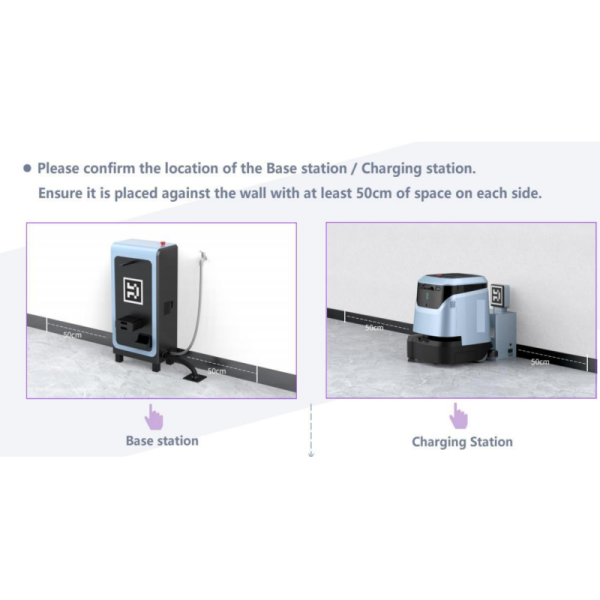 Multi-functional commercial robot vacuum and scrubber with automatic water tank refill and dirty water discharge