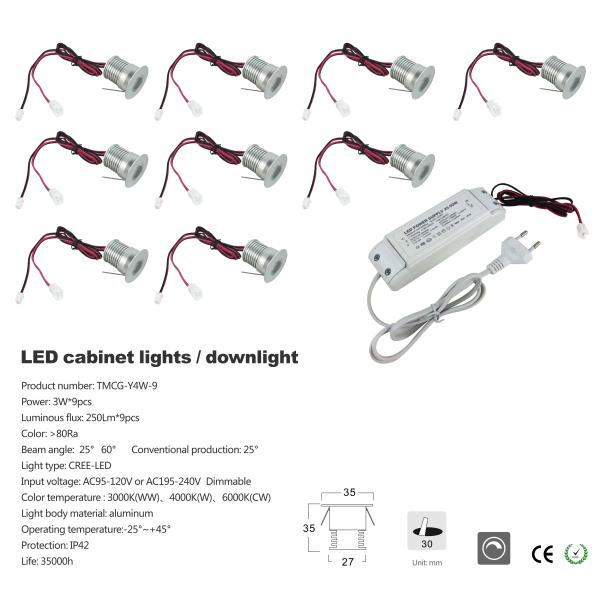 LED Cabinet Light,3W*9Pcs,95LM,AC95-120V or AC195-240V Dimmable,DC12V,IP65,80Ra,aluminum,color temperature :3000K,4000K,