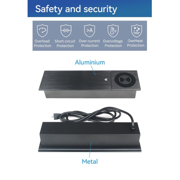 Hidden Desk Sliding Socket Outlet 15W Qi Usb Outlet For Desk