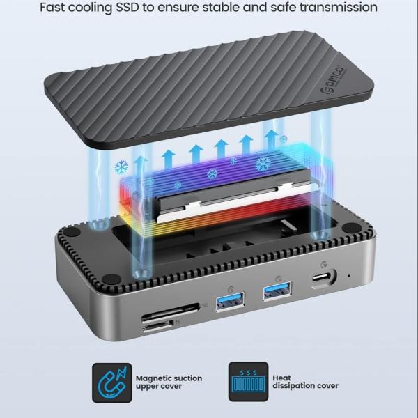 USB C Displaylink Docking Station with 10Gbps USB 3.2 Gen2 M.2 NVMe/SATA SSD Reader