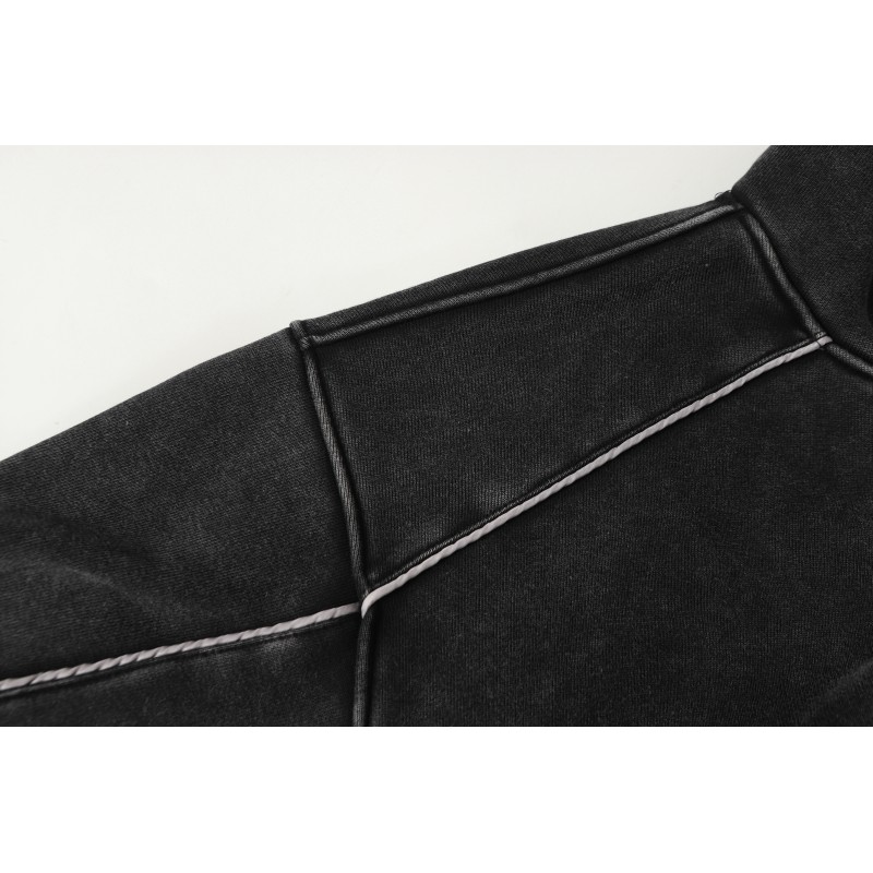 Dark Grey Washed Heavyweight Fleece Winter Hoodie Reflective Strip 3D Pattern Vintage Style Oversized Fit Breathable Windproof