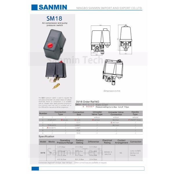 NBSANMINSE SMF18 1/4 3/8 1/2 NPT G Air Compressor And Pump Pressure Switch 3 - Phase Pressure Switches