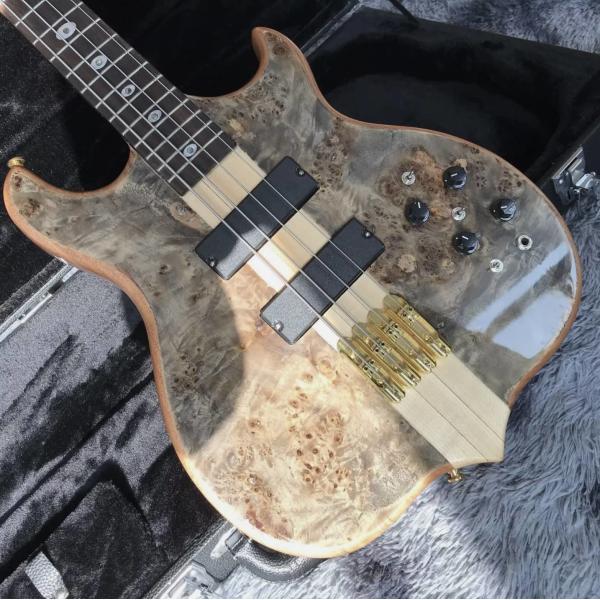Custom 42 inch active pickup neck through body veneer maple top 4 strings Alembic style electric bass