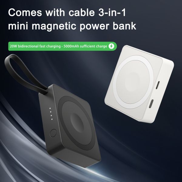 High-Capacity Three-in-One Mini Type-C 3A Fast-Charging Two-Way Portable Magnetic Charging Treasure Power Banks Station