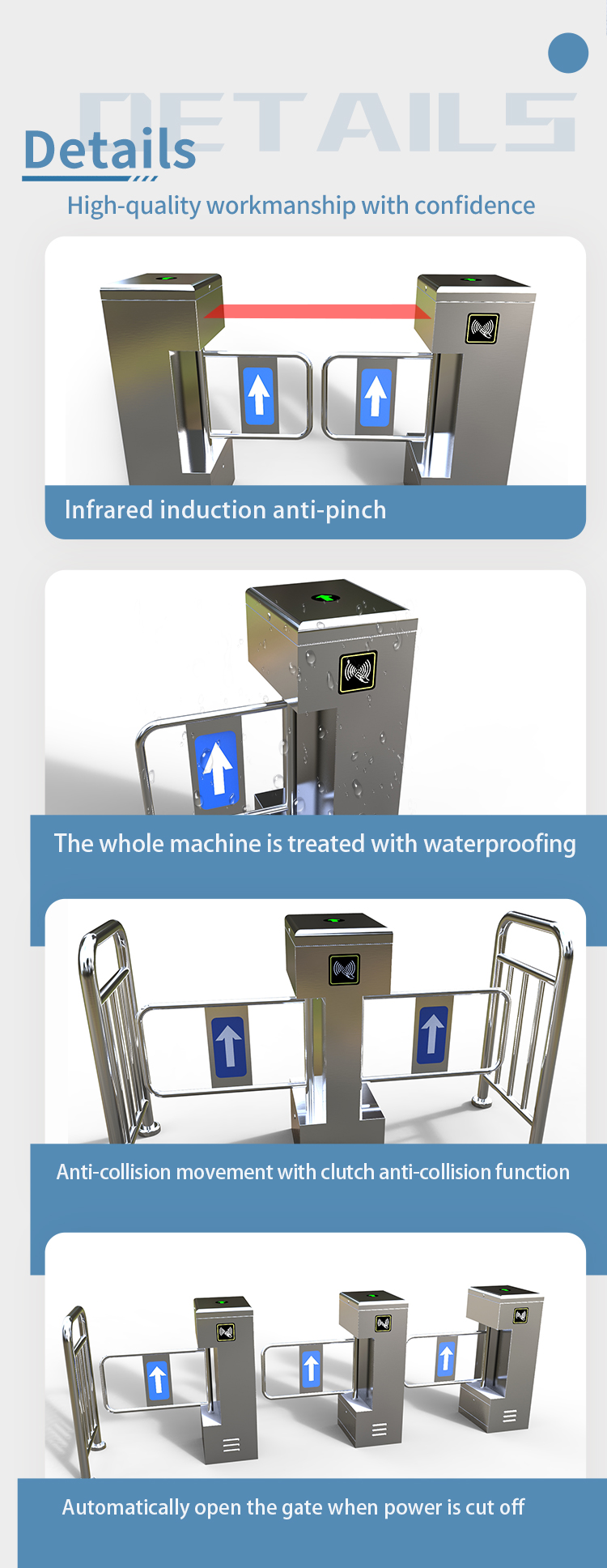 Electric Security Vertical Revolving Turnstile Gate , Automatic Swing Gate Turnstile