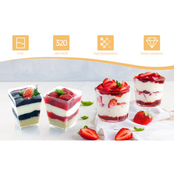 Pack Dessert Cups With Spoons 5 Oz Mini Plastic Dessert Cups For Party Yogurt Parfait Jello Fruit Appetizer Cocktail Small Clear Reusable Square And