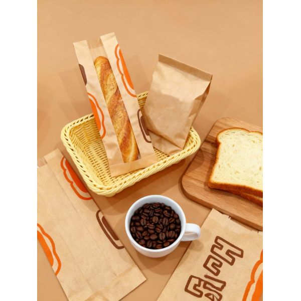 Window Flat Satchel Bag kraft bread bags with transparent window designed for bakery packaging and sustainable recycling