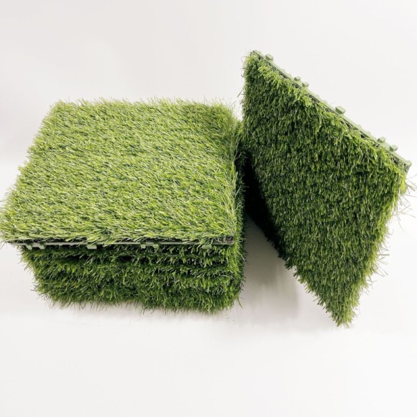 Waterproof High Density Artificial Grass Carpet with Easy Installation Interlocking Lawn Tiles