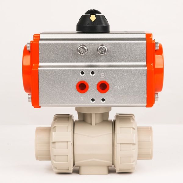 PPH Double Union Socket Pneumatic Ball Valve Corrosion Resistant Plastic Ball Valve for Chemical Sewage Pipeline