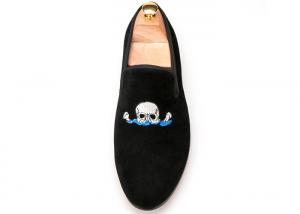 China Casual Slipper Mens Velvet Loafers With Custom Skull Embroidery Decoration on sale