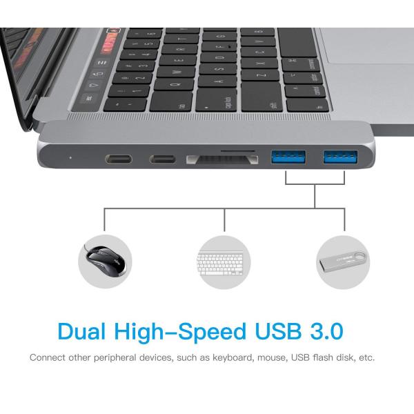 Portable Double Type-C hub adapter 4K hub + card reader + PD charge 4K HD MacBook converter