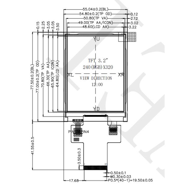IPS TFT LCD small size display 240x320 with resistive touch 3.2-inch LCD display