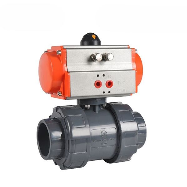 UPVC Pneumatic Ball Valve Threaded Corrosion Resistant Pneumatic Actuated Plastic Ball Valve for Chemical Waste Water Treatment