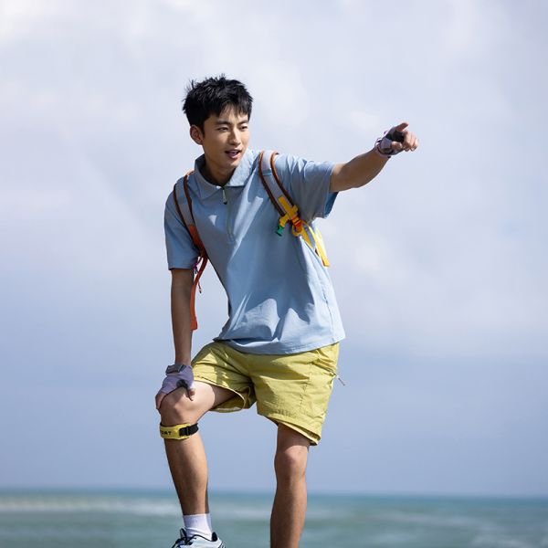 Custom Men Half Zip Quick Dry Anti-Bacterial Polo Shirt, Loose Stand Collar Outdoor Short Sleeve Top For Fishing Surfing Sports