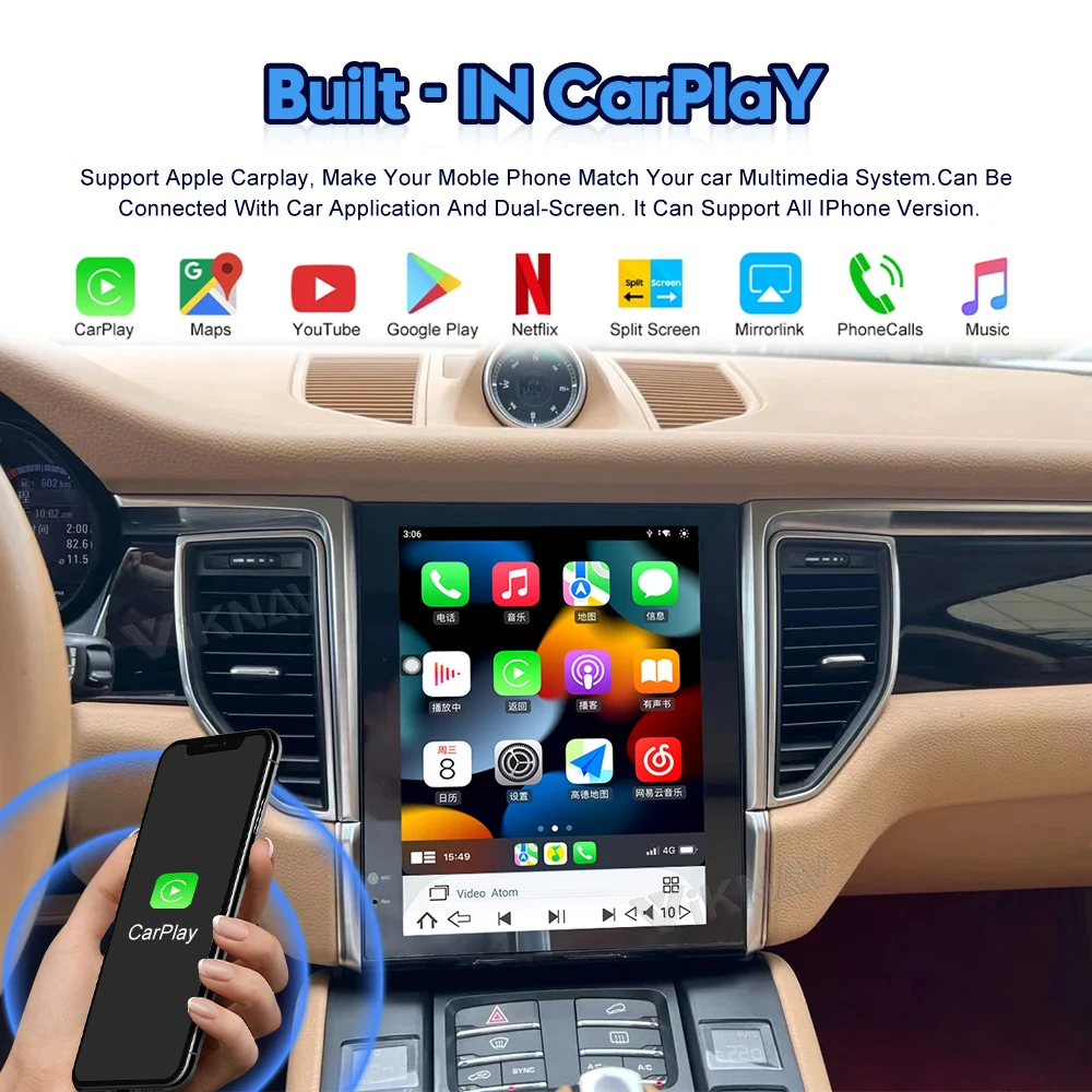 Viknav Car Radio For Porsche Macan (2010-2015) 10.4 inch Auto Vertical Screen Carplay GPS Navigation Multimedia Player