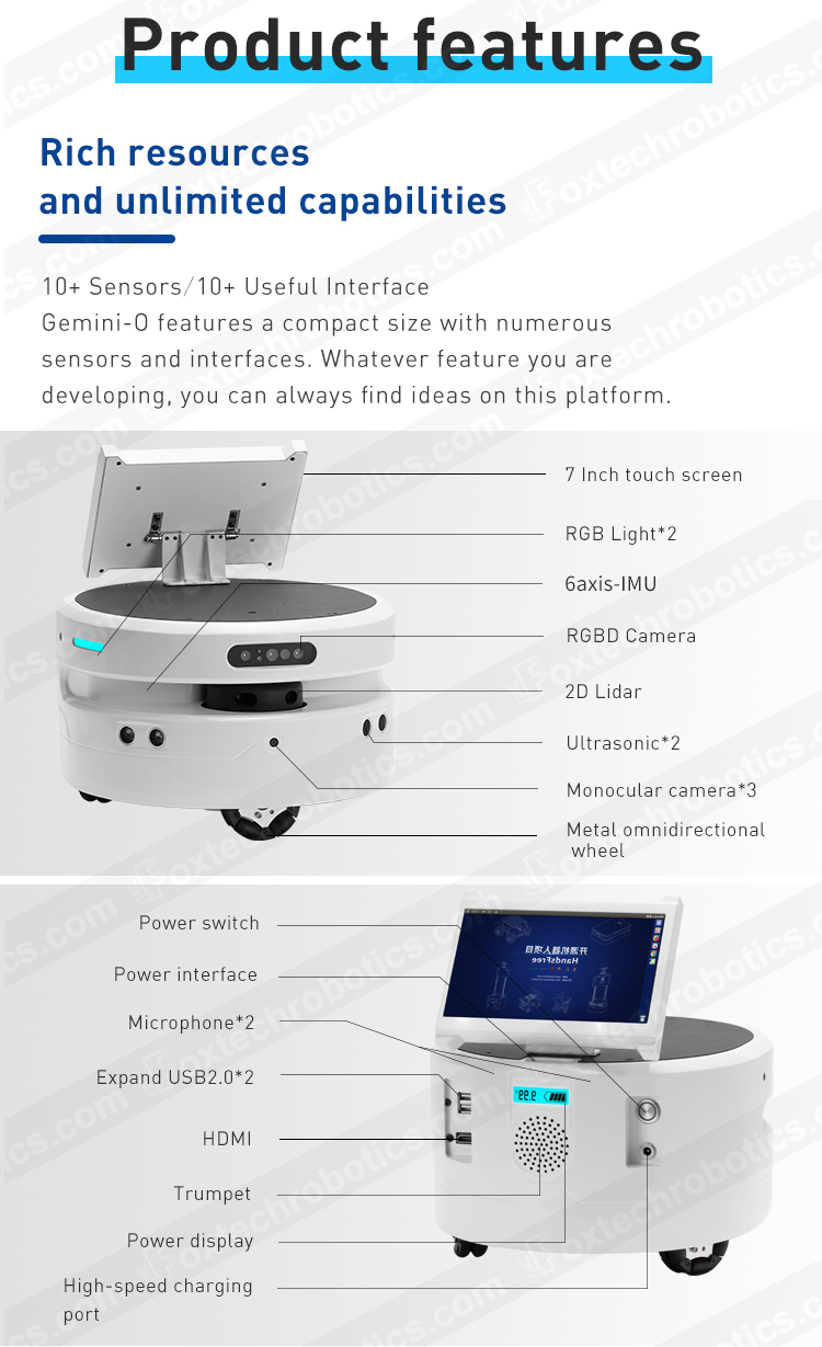 Gemini-O Open Source ROS SLAM Omni-directional AMR Robot Development Kit for Research and Education with Monocular Camera and