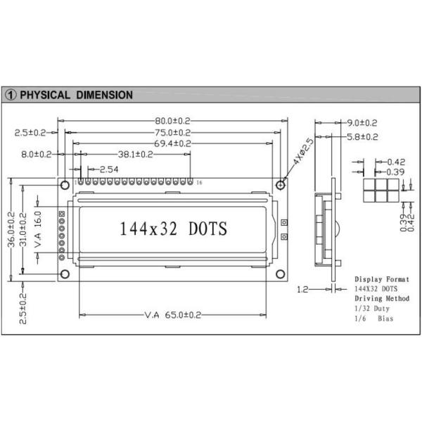 144*32 Graphic LCD Module With ST7920/ST7921 LED Backlight Industrial Display