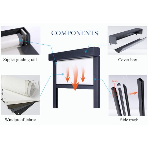 Windproof Outdoor Window Roller Blinds Remote Control AM45 Motor Zip Track