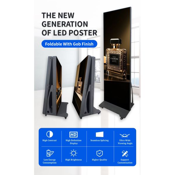 P2.5 Foldable LED Poster Display Portable Roll Up Video Screen Free Standing Advertising Signboard Kiosk for Events OEM