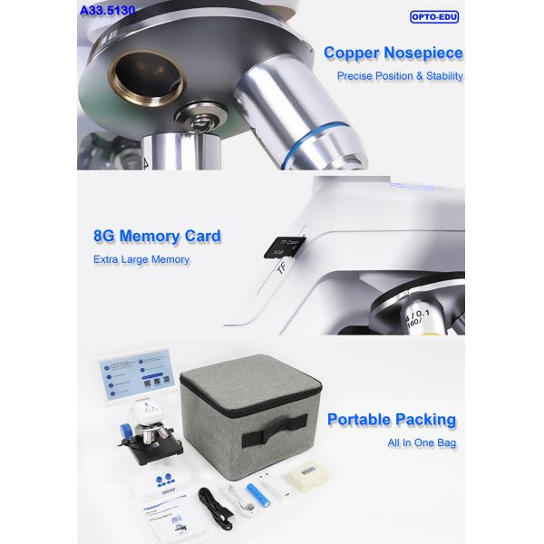 OPTO-EDU A33.5130 7'' LCD Microscope 8MP Camera 1080p Video HDMI/WiFi/USB Portable Design