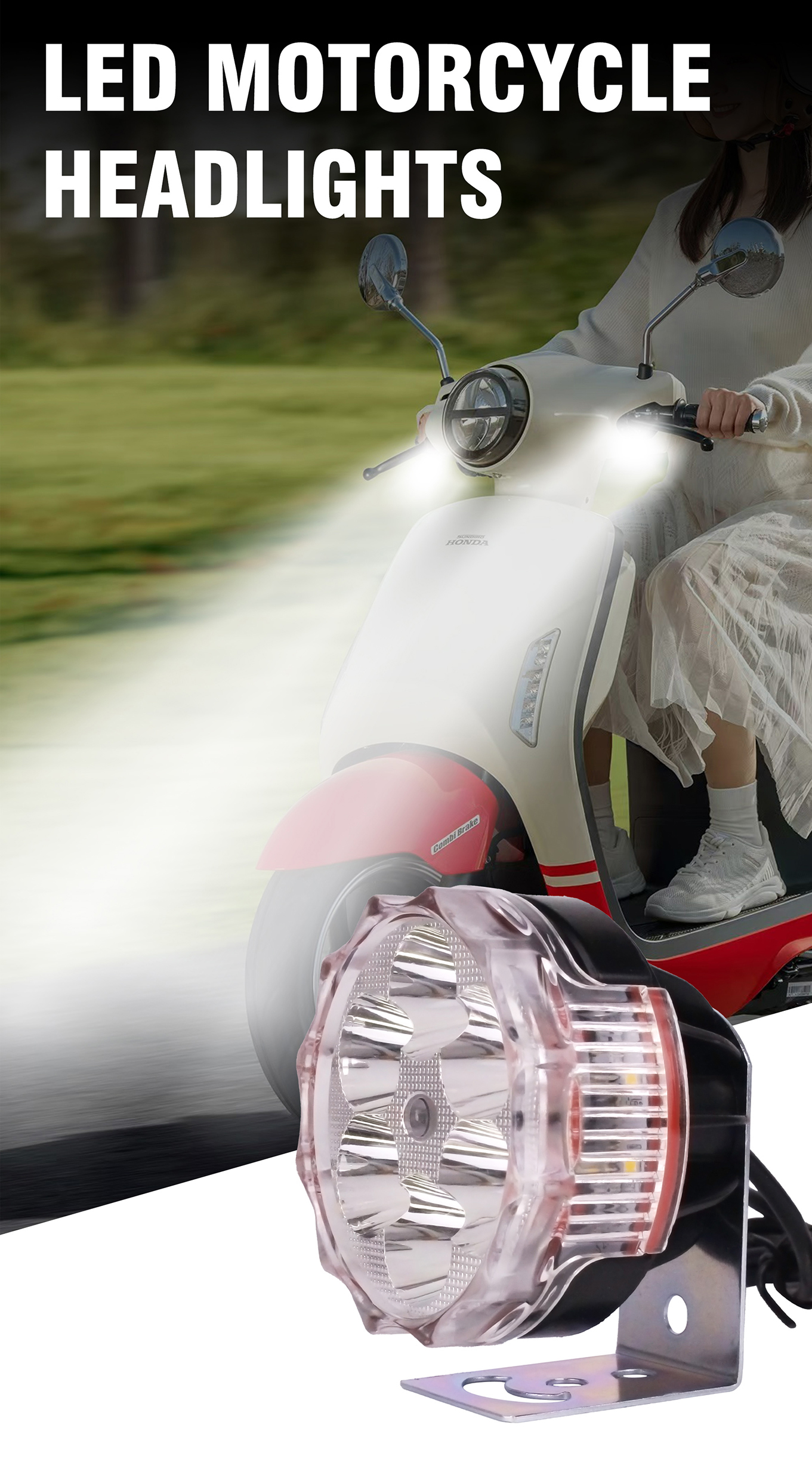13W Motorcycle External Spotlight 3200K~6500K Smart Temperature Control