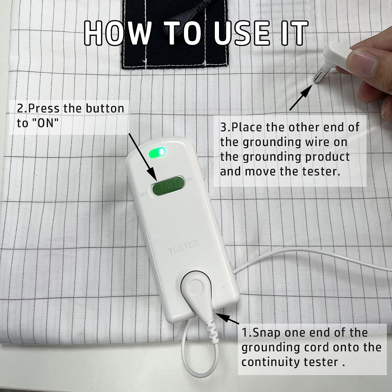 Customizable Logo White Light Pass Earthing Tester Portable for Cord Adapter Mat Sheet Socket Grounding Safety Cord Maxsharer