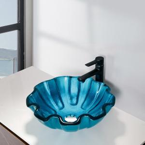 China Round Tempered Glass Basin Bowl Green Bathroom 150mm Countertop Flower Shape on sale