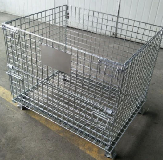 Customized Galvanized Collapsible Folded Stackable Warehouse Metal Wire Mesh Heavy Duty Pallet Cage with Lid