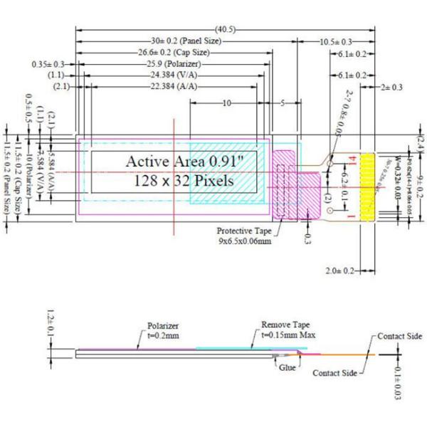 Monochrome 128x32 OLED Display 0.91 Inch SSD1302 I2C Interface 14 Pin