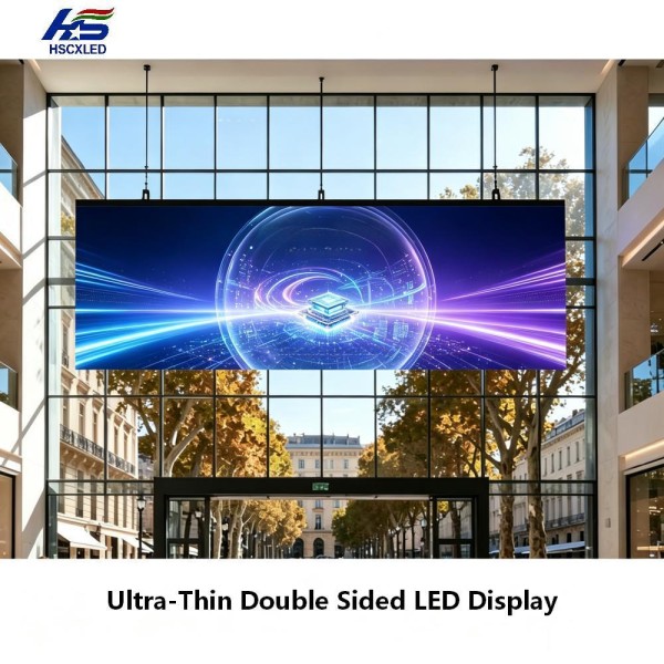 HSCXLED Double Sided High Brightness Hanging Window Ultra-Thin LED Screen Retail Store Advertising Digital Signage LED display