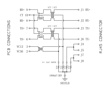 0833-2X4R-56-F Rj45 IEEE 802.3af PoE 2x4 Port 10/100Mbps Magnetics