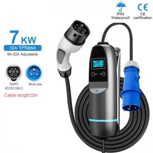 China Blue Cee 32a 7kw Portable Ev Charger Level 2 Electric Charger Type 2 With 5m Cable on sale