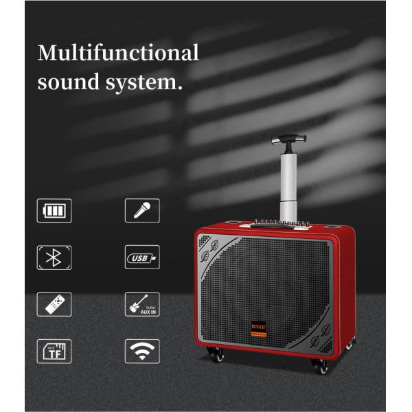 Wood Rechargeable Trolley Speaker With Bluetooth USB TF AUX In