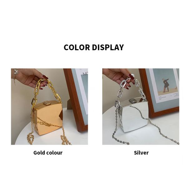 Solid Color Minibook Gold Silver Clutch Purse with Chains Luxury Fancy Evening Bags