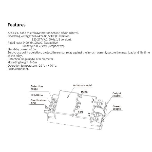 HNS201UV Uv Lamp DIP Motion Detector Switch 400W 120-277VAC 6m