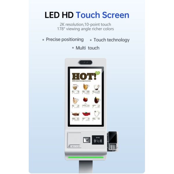 Factory Price Customizable 21.5 Inch Touch Screen Square Self Order Kiosk Machine with SDK Barcode Reader