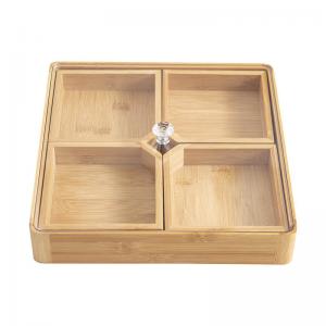 China Household Bamboo Storage Box Degradable Divided Wood Nut Tray Snacks on sale