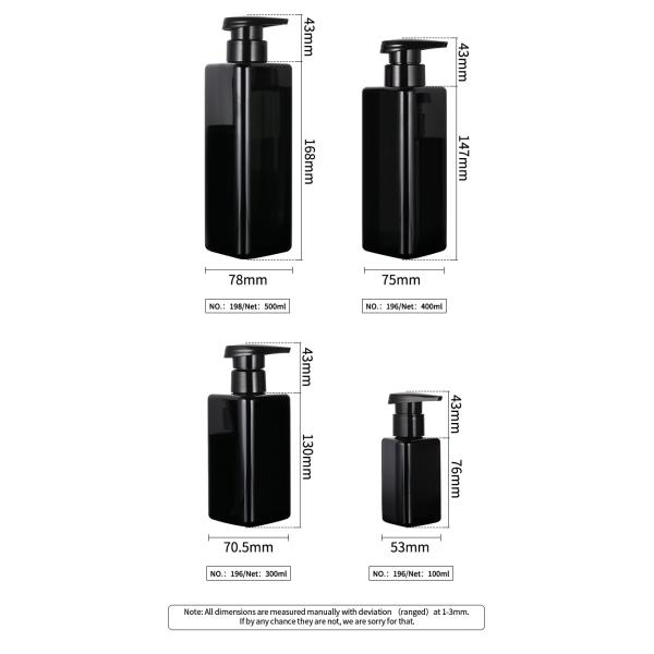 Wholesale 100ml 200ml 300ml Triangle Shape Recycle Plastic Pet Lotion Container Black Airless Pump 500ml Shampoo Bottles