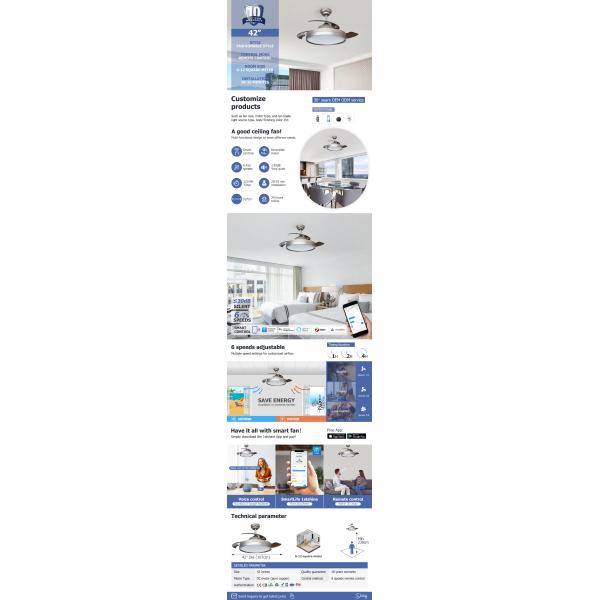 Simple 42 inch 220v Ceiling Fan with Remote Control Support Dimmer Yes 3 Color LED Light