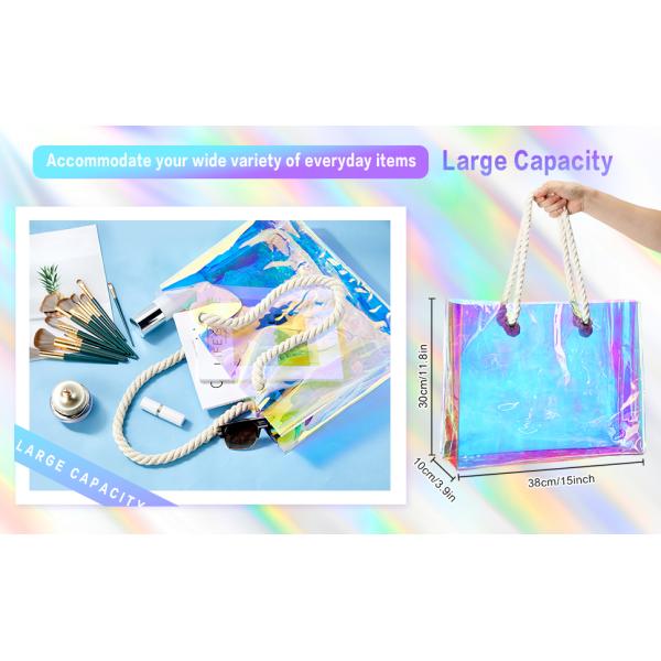 Beach Totes Bags For Women Waterproof Iridescent Shoulder Handbags With Phone Pouch Clear Beach Bag, Foldable & Washable Tote Bag For Work Gym Pool,