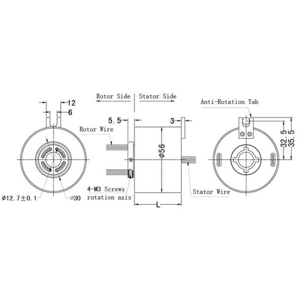 Stable Performance Through Bore Slip Ring , 500RPM 12A Rotary Connector