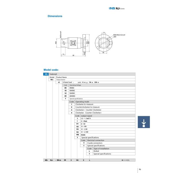 NS-NJ1 Series Alloy Steel Static Torque Sensor Rotary Torque Transducer IP65
