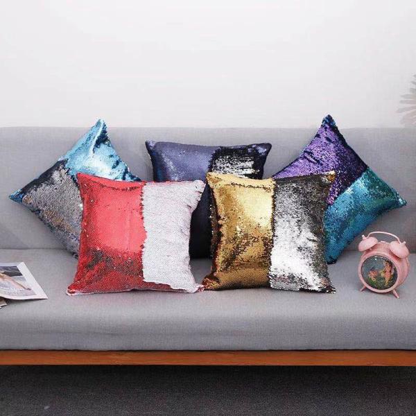 fabric imported christmas Reversible Black white Flip Sequin Fabric Pillow Case Cover for sublimation pillow cover