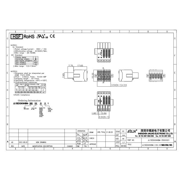 E484895 Pluggable Terminal Block PBT UL94V-0 4 To 40P Female JL15EDGKNH