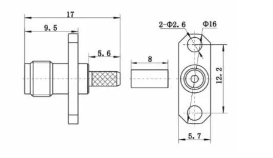 SMA Connector RF Flange Female Two Hole with Gold-plated Brass PTFE Insulator and DC-6GHz Frequency Range